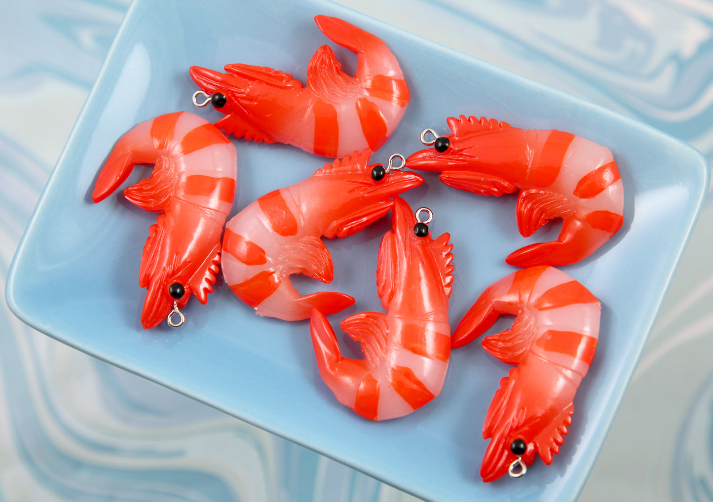 Shrimp Charms - 4 pieces - 35mm Neon Orange Shrimps Pendants Acrylic or Plastic Charms