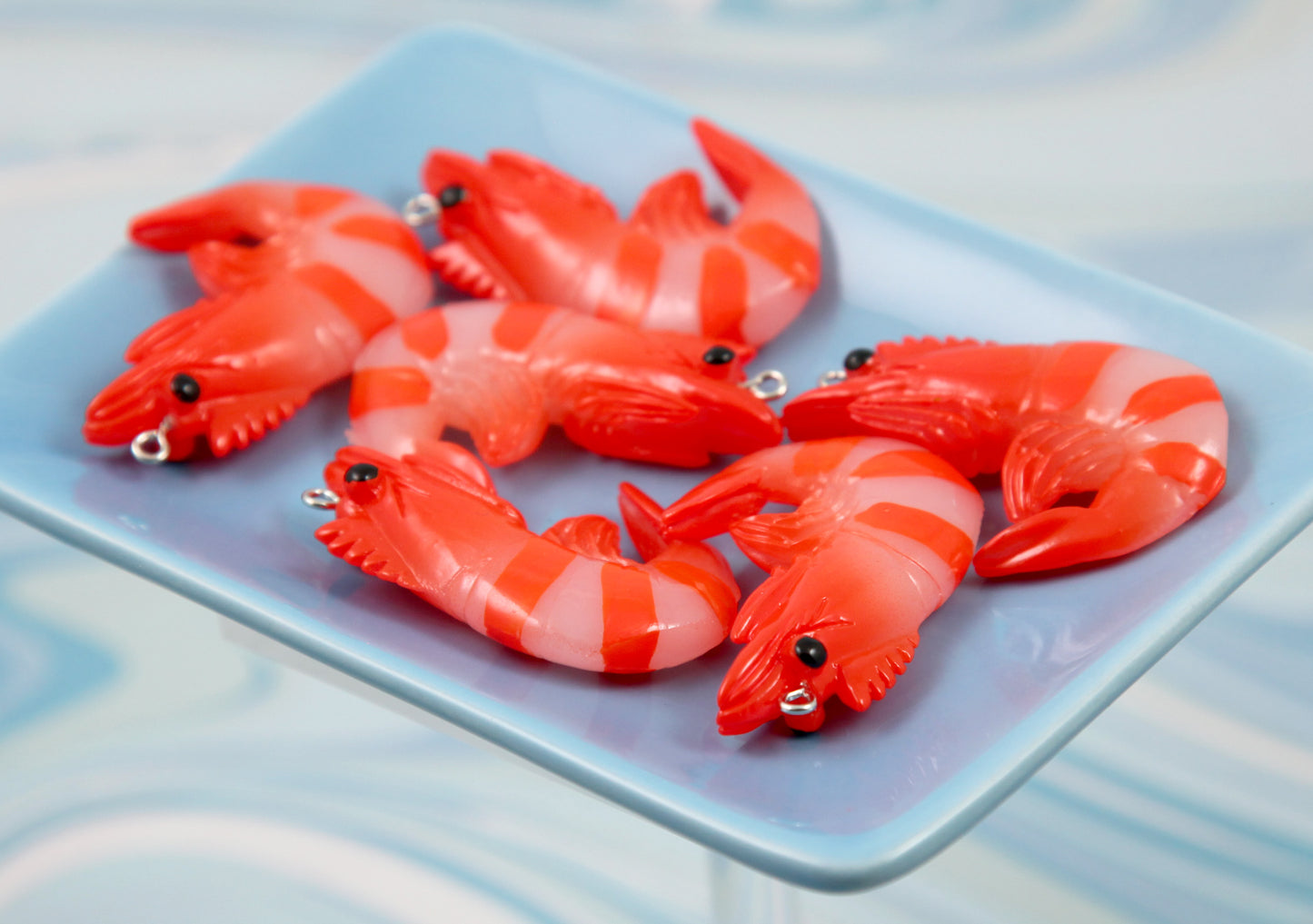 Shrimp Charms - 4 pieces - 35mm Neon Orange Shrimps Pendants Acrylic or Plastic Charms