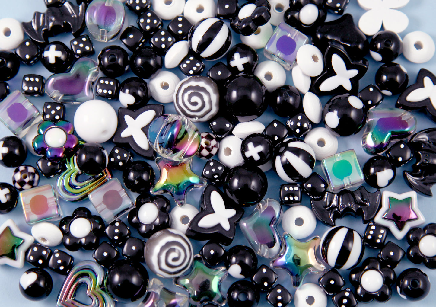 Acrylic Bead Grab Bag - Black and White - Mixed Lot of Plastic Beads - great for kandi, ispy, sensory crafts, jewelry making - Over 200 pcs