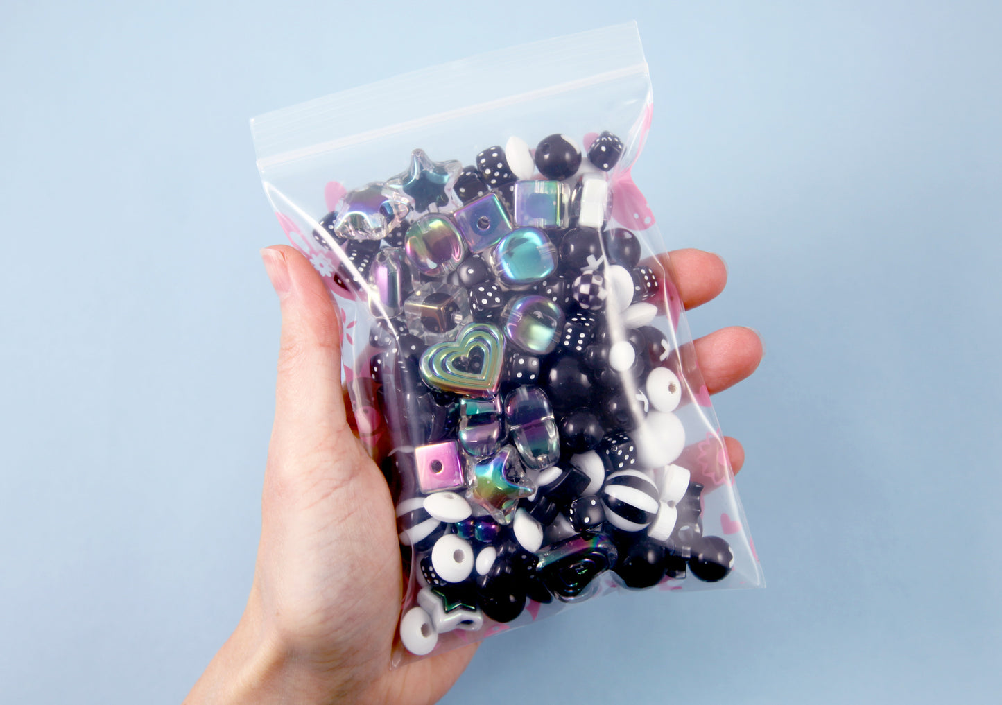 Acrylic Bead Grab Bag - Black and White - Mixed Lot of Plastic Beads - great for kandi, ispy, sensory crafts, jewelry making - Over 200 pcs