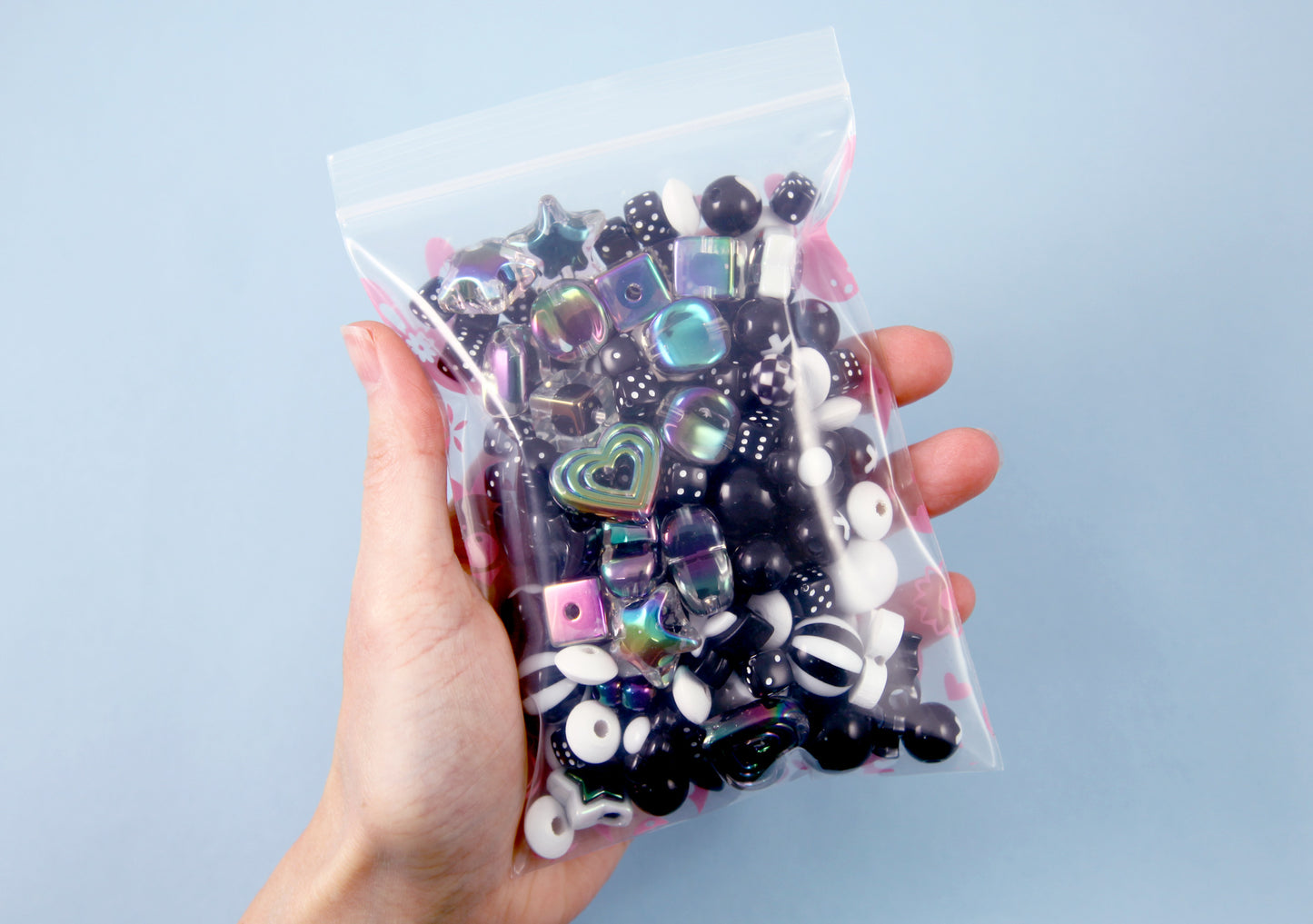 Acrylic Bead Grab Bag - Black and White - Mixed Lot of Plastic Beads - great for kandi, ispy, sensory crafts, jewelry making - Over 100 pcs