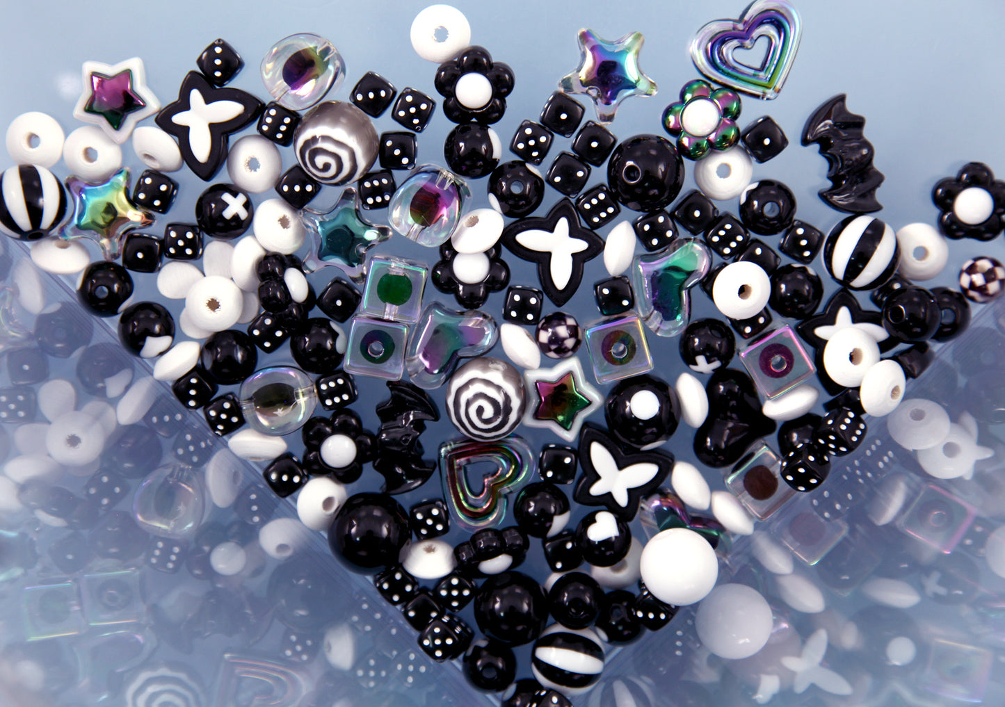 Acrylic Bead Grab Bag - Black and White - Mixed Lot of Plastic Beads - great for kandi, ispy, sensory crafts, jewelry making - Over 200 pcs