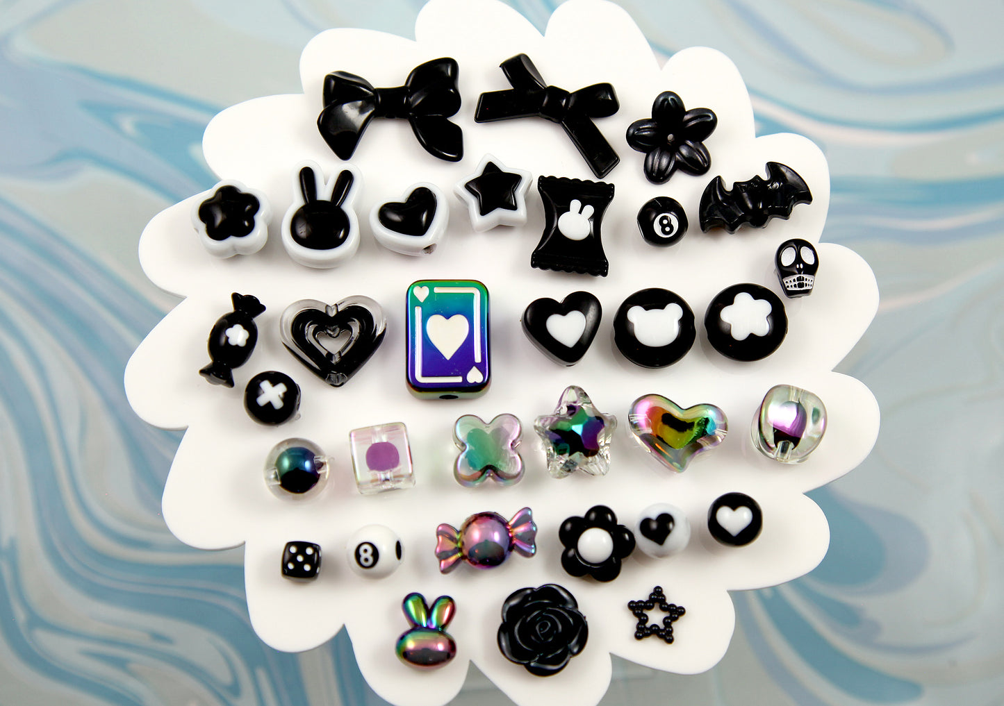 Acrylic Bead Grab Bag - Black and White - Mixed Lot of Plastic Beads - great for kandi, ispy, sensory crafts, jewelry making - Over 200 pcs