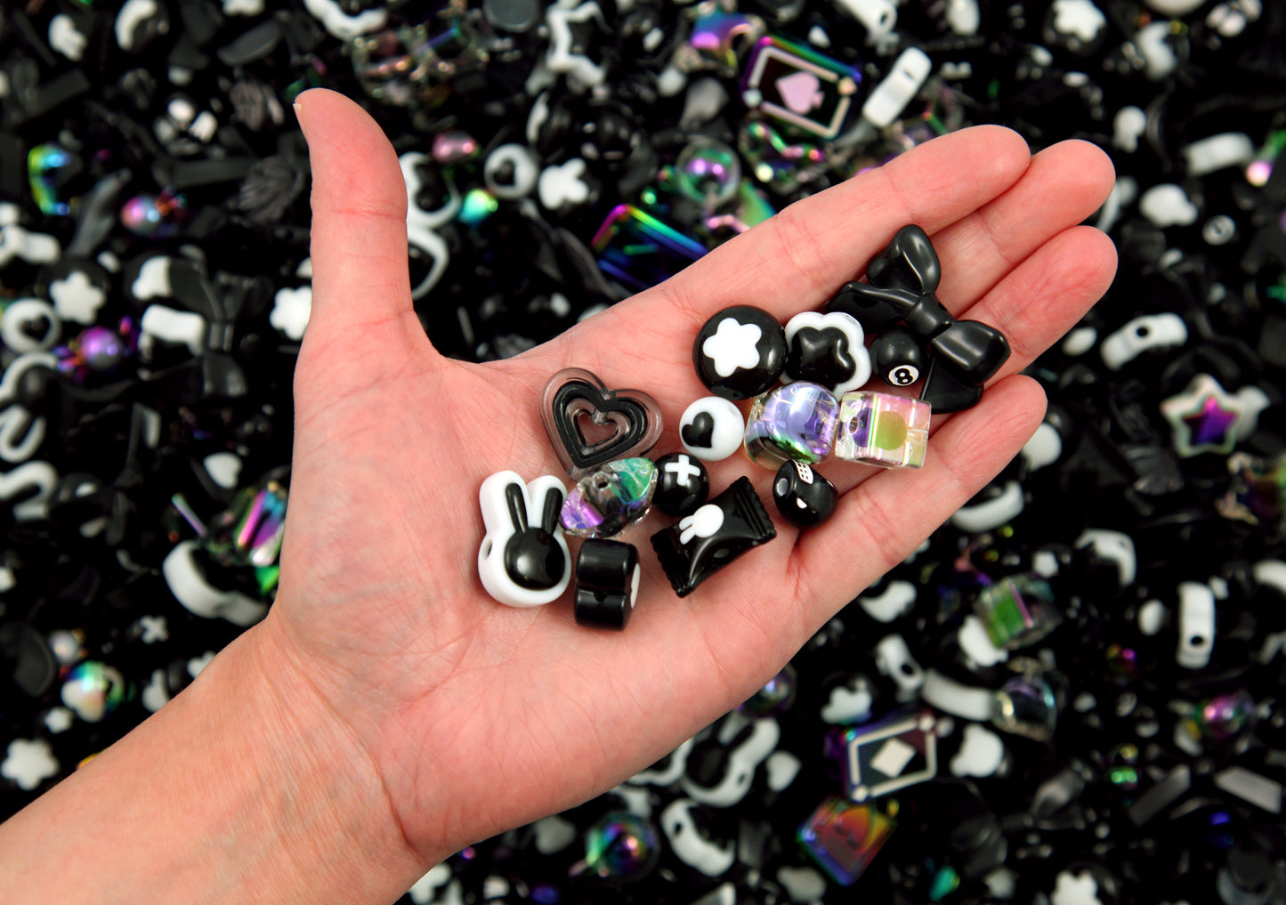 Acrylic Bead Grab Bag - Black and White - Mixed Lot of Plastic Beads - great for kandi, ispy, sensory crafts, jewelry making - Over 200 pcs