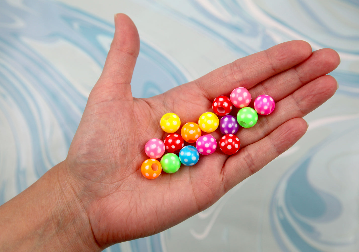 Polka Dot Resin Beads - 60 pieces - 12mm Bright Color Inlaid Polka Dot Plastic Beads - Acrylic Beads