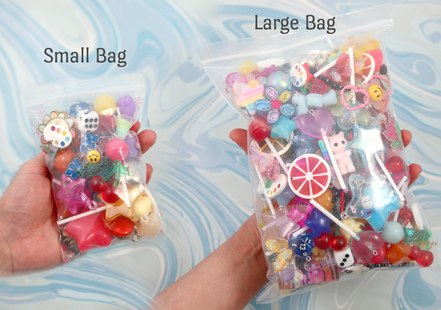 Acrylic Charms Grab Bag - Choose Size! - Cute Mixed Lot of Plastic Charms - great for kandi, ispy, sensory crafts, jewelry making - 40~200 pcs
