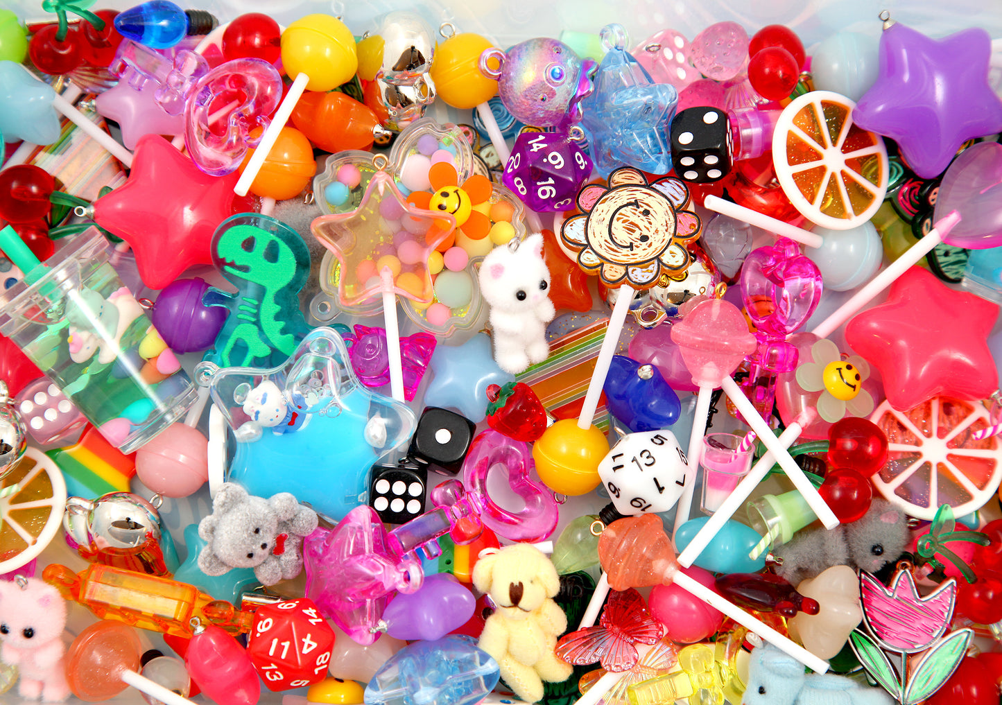 Acrylic Charms Grab Bag - Choose Size! - Cute Mixed Lot of Plastic Charms - great for kandi, ispy, sensory crafts, jewelry making - 40~200 pcs