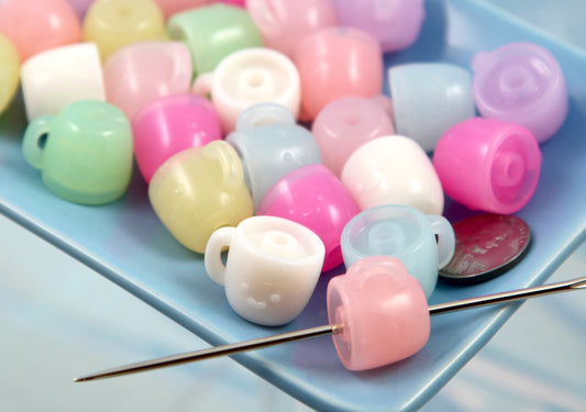 Jelly Cup Beads - 22 pieces - 20mm Cute Coffee Mug Pastel Bead Acrylic or Resin Beads