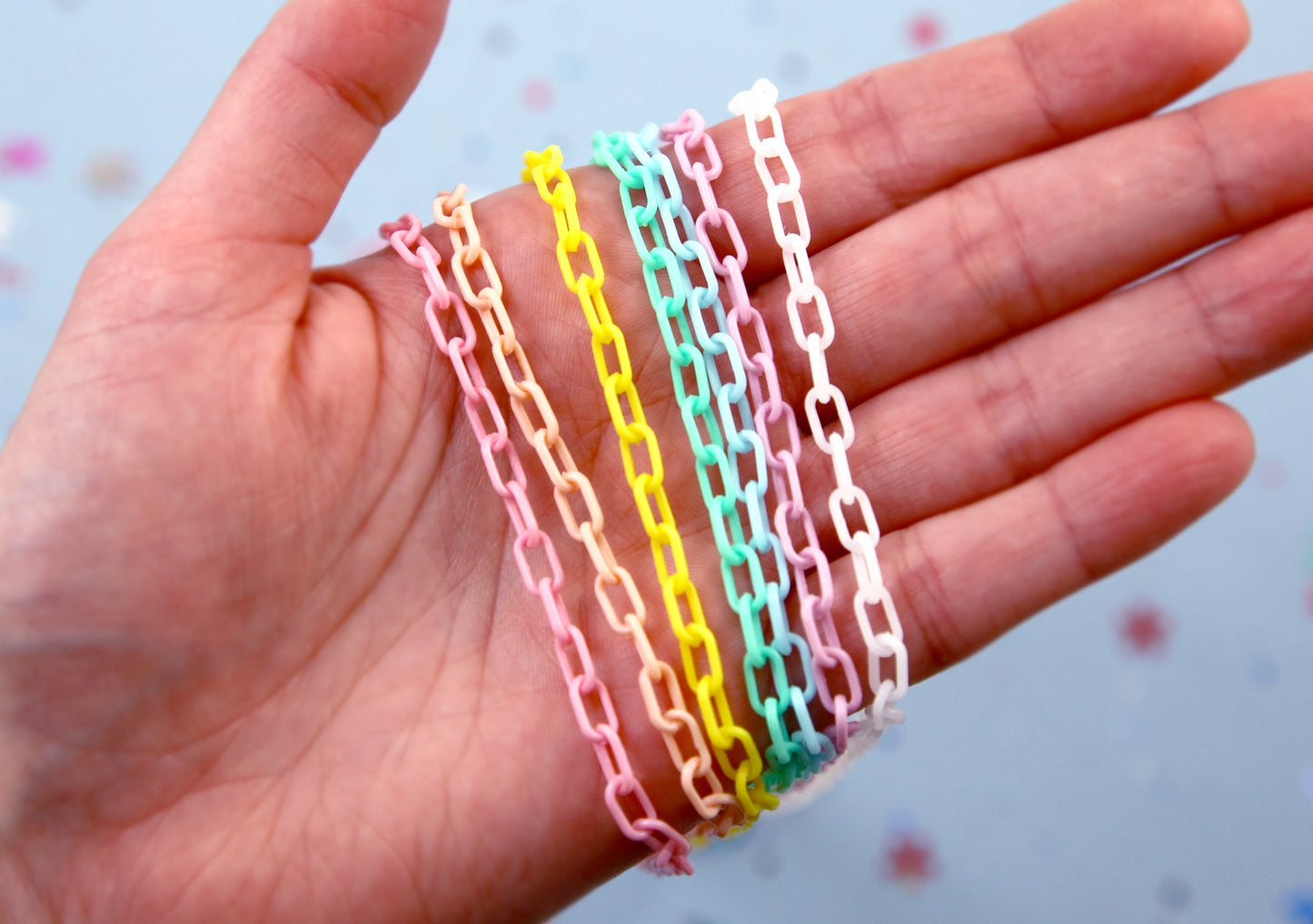 Plastic Chain - 7mm Delicate Plastic Chain - One of each color - 55 inches or 140 cm - 7 pieces