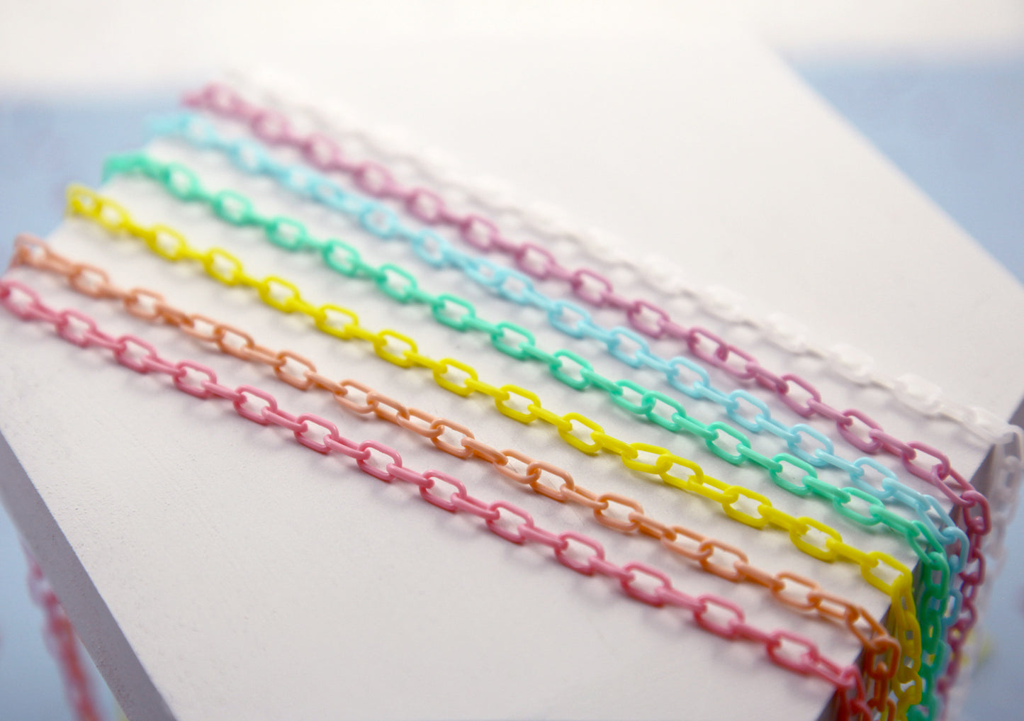 Plastic Chain - 7mm Delicate Plastic Chain - One of each color - 55 inches or 140 cm - 7 pieces
