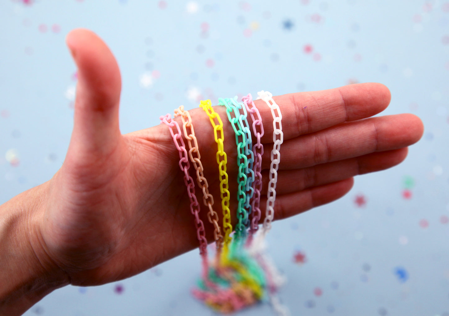 Plastic Chain - 7mm Delicate Plastic Chain - One of each color - 55 inches or 140 cm - 7 pieces