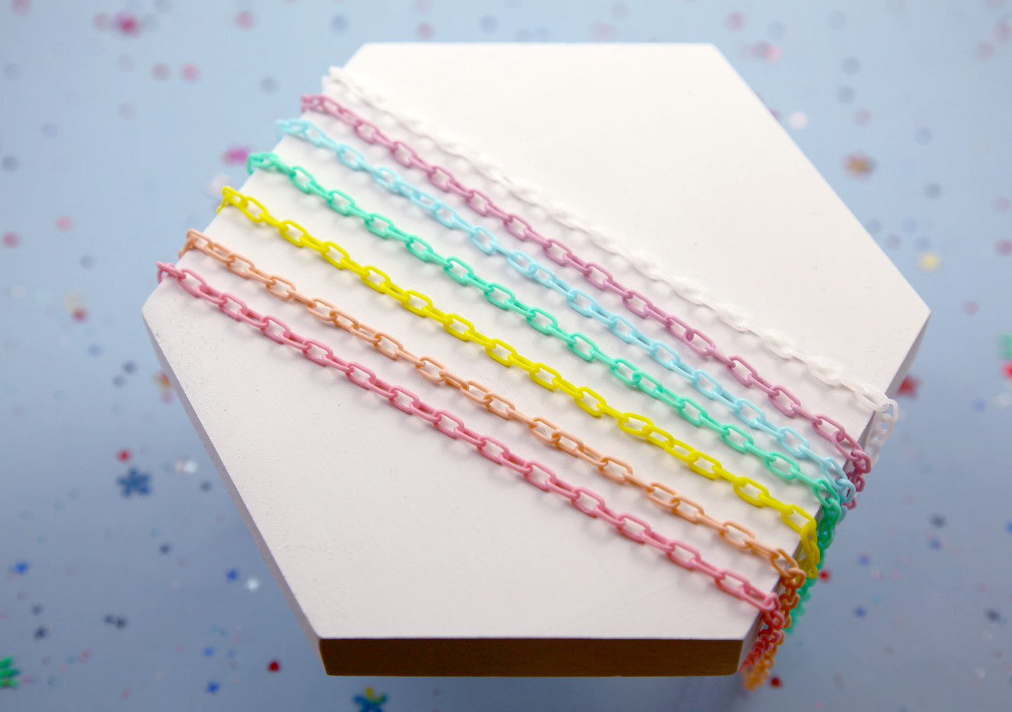 Plastic Chain - 7mm Delicate Plastic Chain - One of each color - 55 inches or 140 cm - 7 pieces