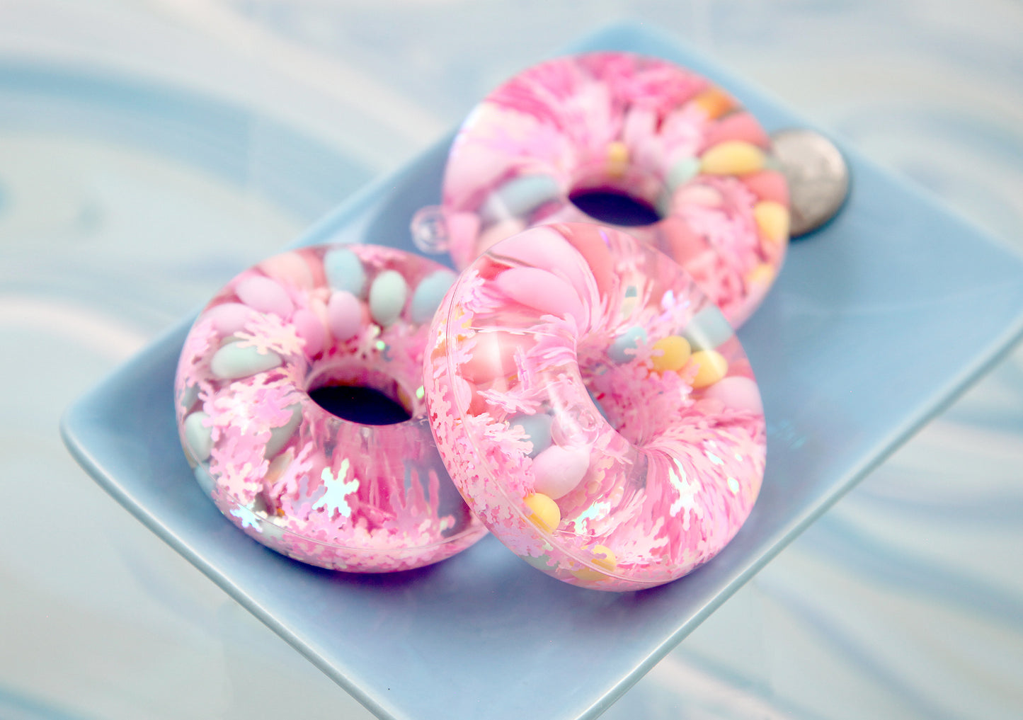 Liquid Filled Shaker Charms - 1 piece each - 55mm Chunky Glitter Ring Shaker Charms Stim Donut Pendants Charms - Water Bubble Fidget Charm