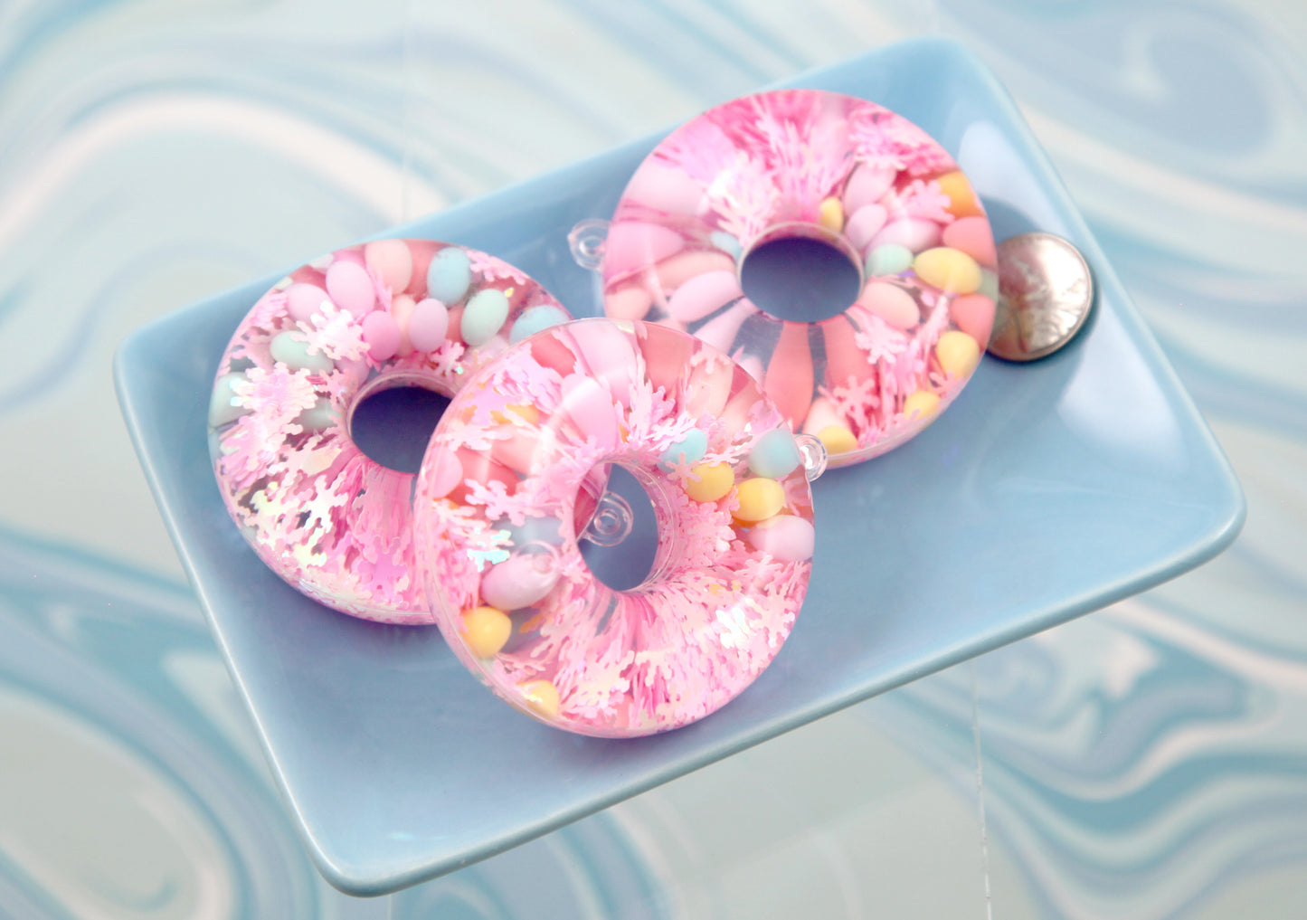 Liquid Filled Shaker Charms - 1 piece each - 55mm Chunky Glitter Ring Shaker Charms Stim Donut Pendants Charms - Water Bubble Fidget Charm