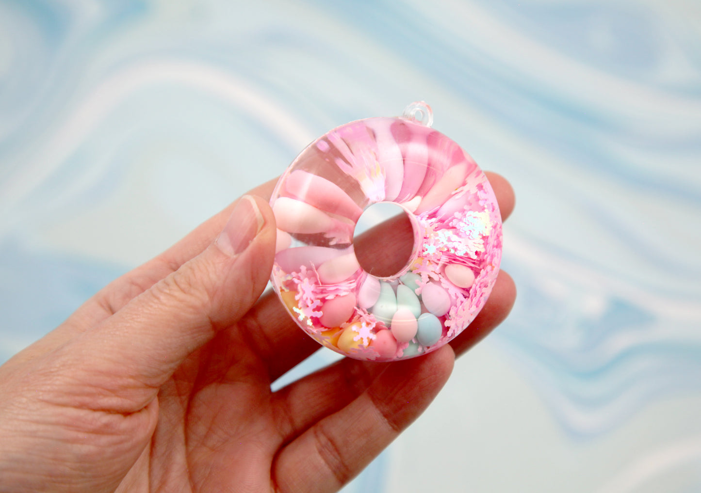 Liquid Filled Shaker Charms - 1 piece each - 55mm Chunky Glitter Ring Shaker Charms Stim Donut Pendants Charms - Water Bubble Fidget Charm