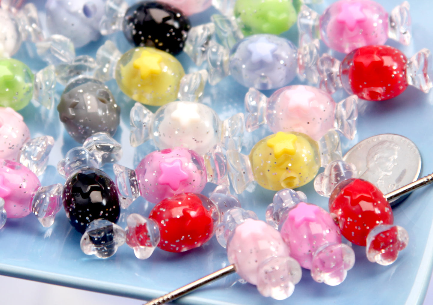 Candy Beads - 24mm Glitter Candies Cute Colorful Candy Shape Acrylic or Resin Beads (19 pieces)