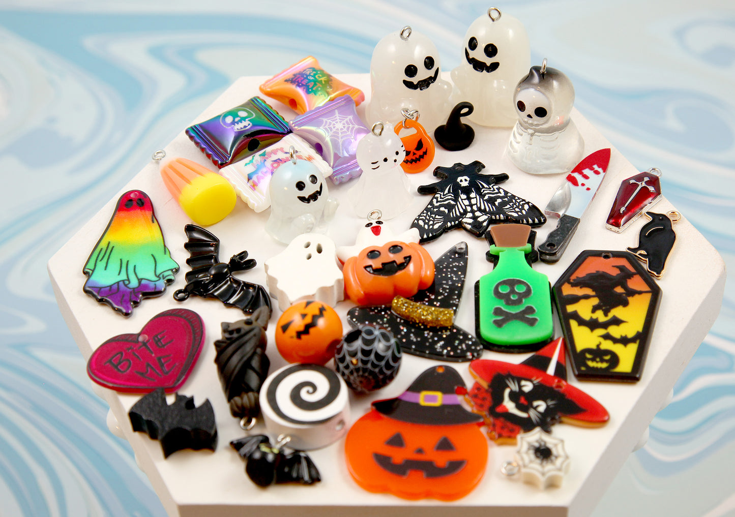 Halloween Charms and Beads Grab Bag - 100 pcs - Bead Soup - Cute Mixed Lot of Charms - great for kandi, ispy, sensory crafts, jewelry