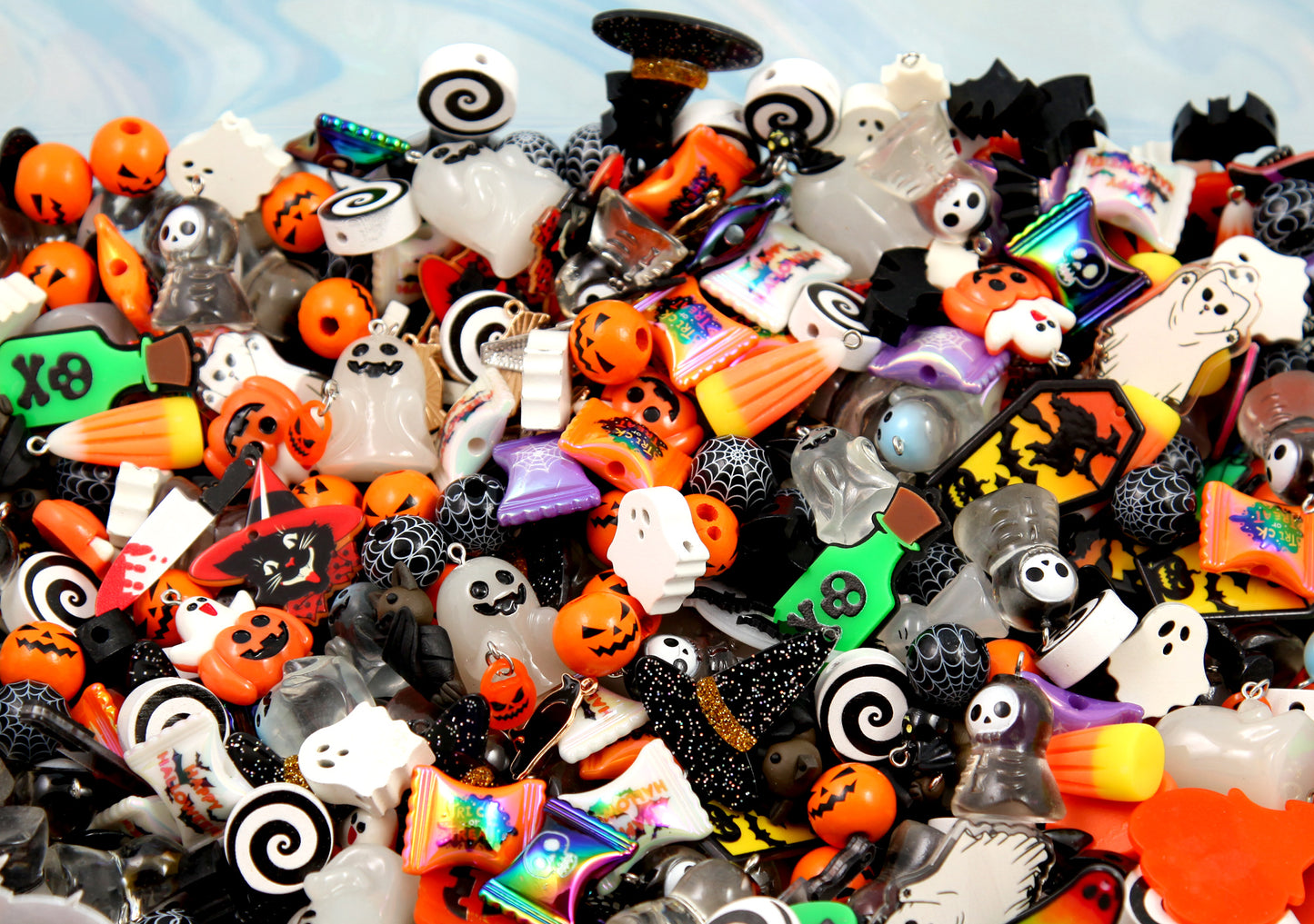 Halloween Charms and Beads Grab Bag - 100 pcs - Bead Soup - Cute Mixed Lot of Charms - great for kandi, ispy, sensory crafts, jewelry