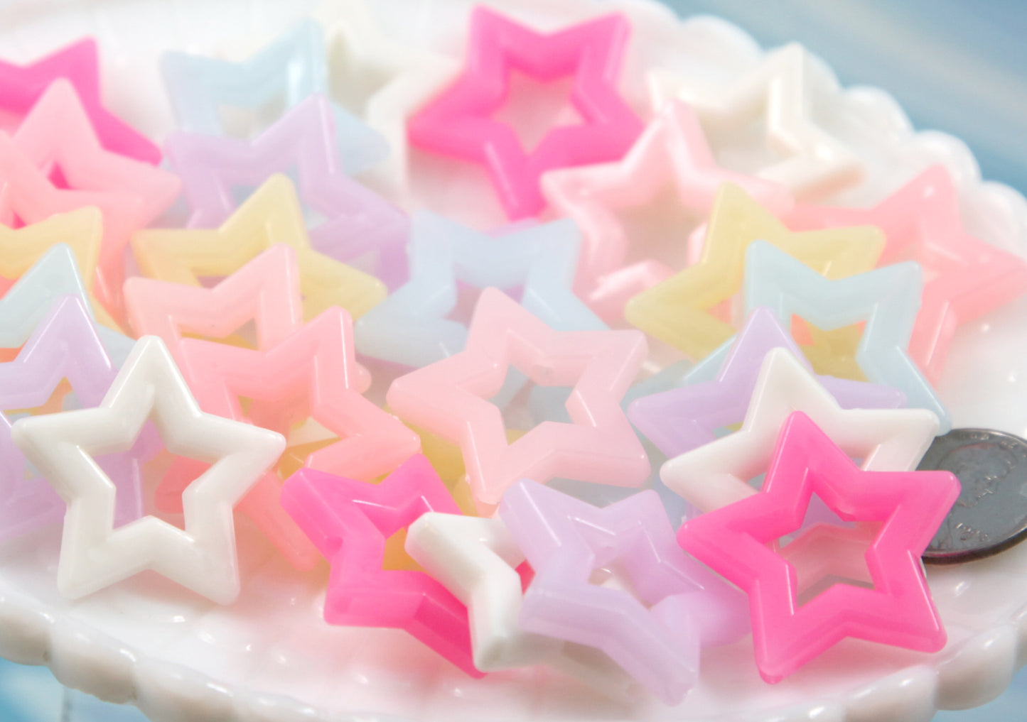 Star Beads - 27mm Milky Color Pastel Outline Star Chunky Acrylic or Resin Beads - 25 pcs set