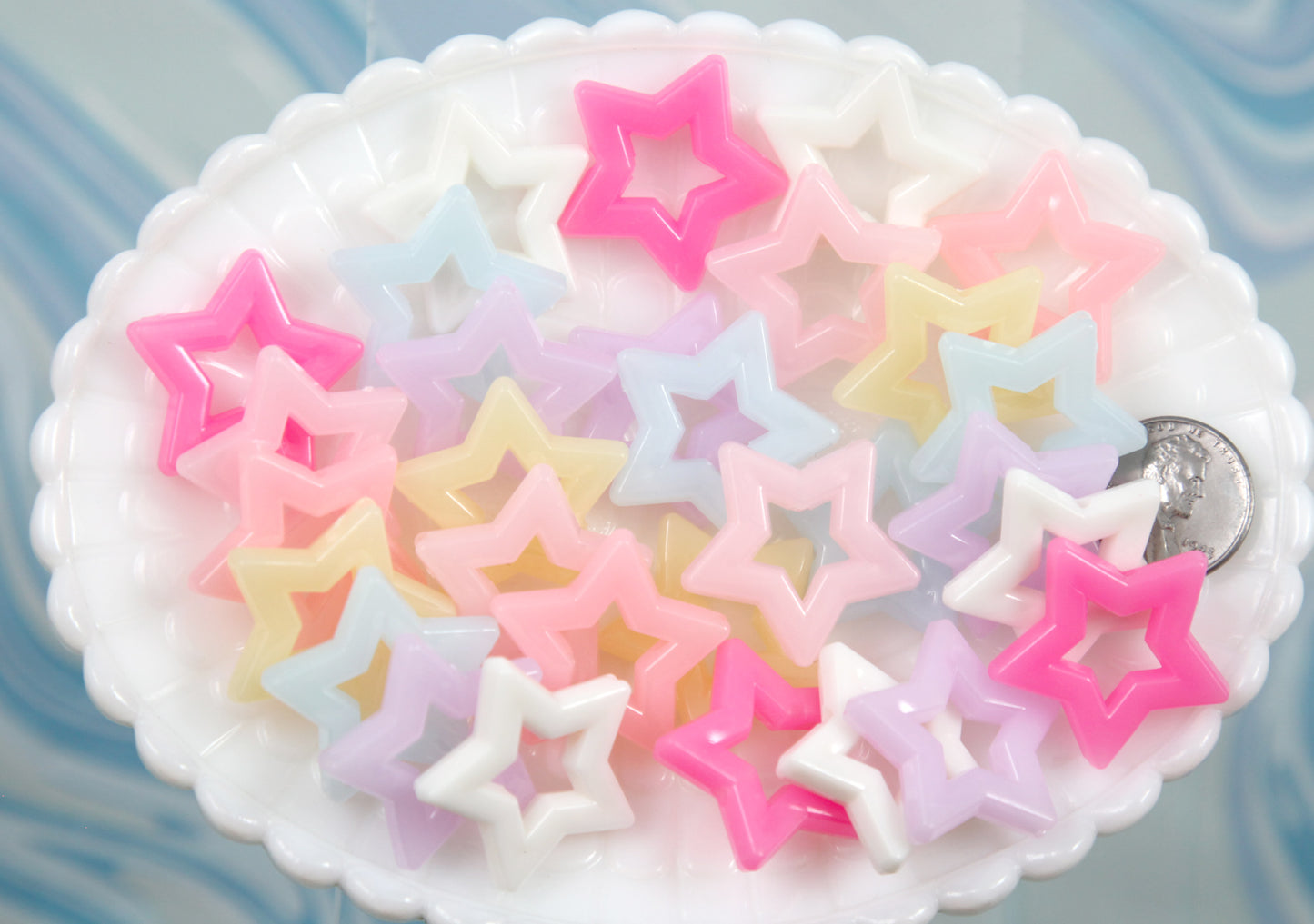 Star Beads - 27mm Milky Color Pastel Outline Star Chunky Acrylic or Resin Beads - 25 pcs set