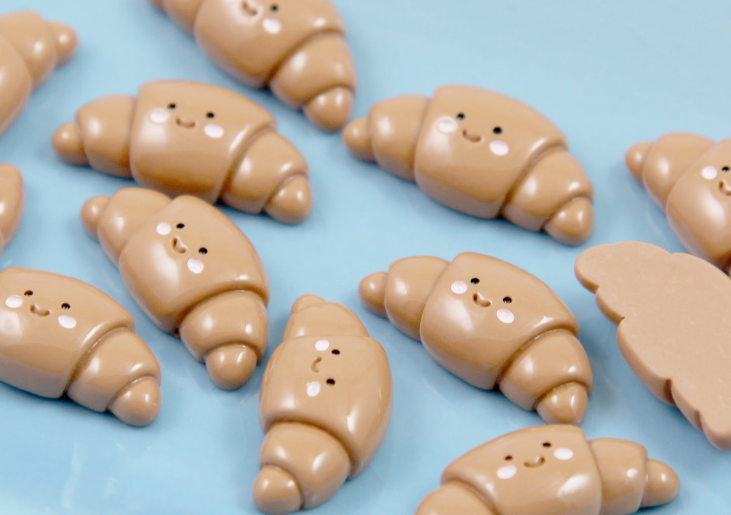 Cute Croissant Flat Backs - 12 pieces - 27mm Adorable Little Happy Bread Pastry with Face Resin Flatback Cabochons