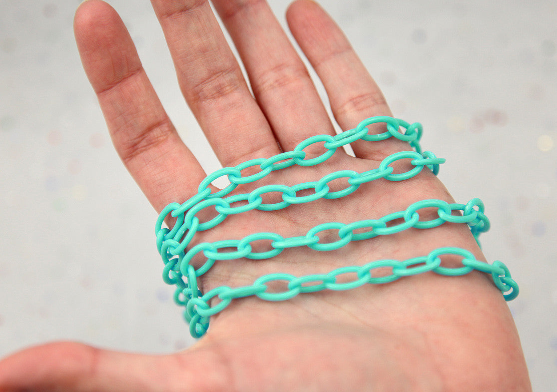 13mm Green Blue Acrylic or Plastic Chain - 16.5 inch length / 42 cm length - 3 pcs set