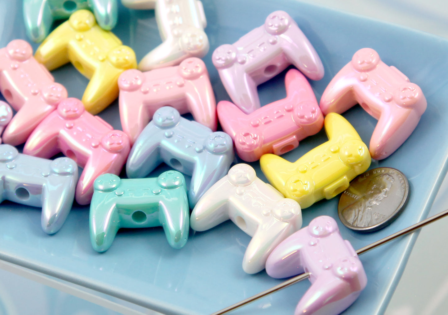 Game Controller Beads - 7 pieces - 21mm Pastel AB Video Game Controller Retro Gaming Classic Video Gaming Shape Acrylic or Resin Beads
