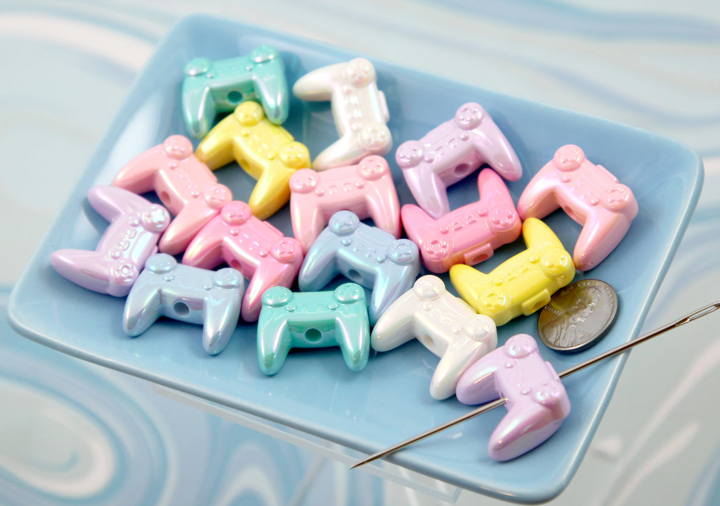 Game Controller Beads - 7 pieces - 21mm Pastel AB Video Game Controller Retro Gaming Classic Video Gaming Shape Acrylic or Resin Beads