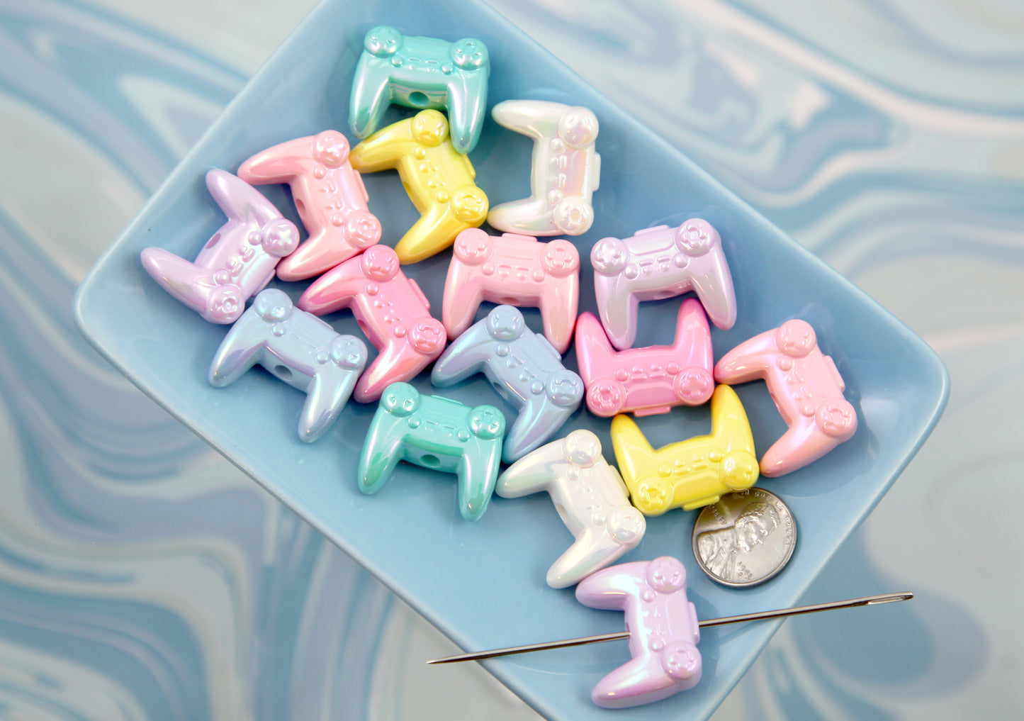 Game Controller Beads - 7 pieces - 21mm Pastel AB Video Game Controller Retro Gaming Classic Video Gaming Shape Acrylic or Resin Beads