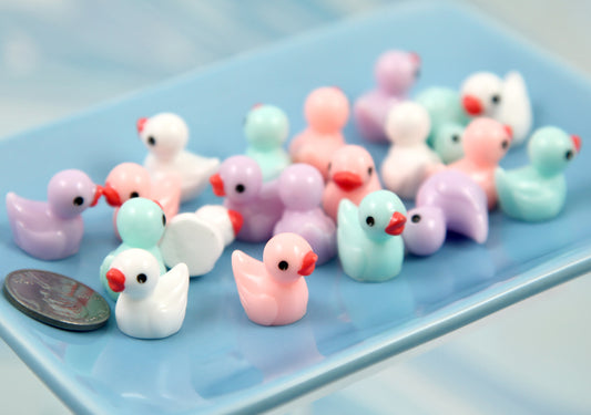Mini Pastel Ducks - 20 pcs - 16mm Tiny Miniature Rubber Duckies - Little Toy Duck 3d Mini Plastic Decorations Resin Cabochons