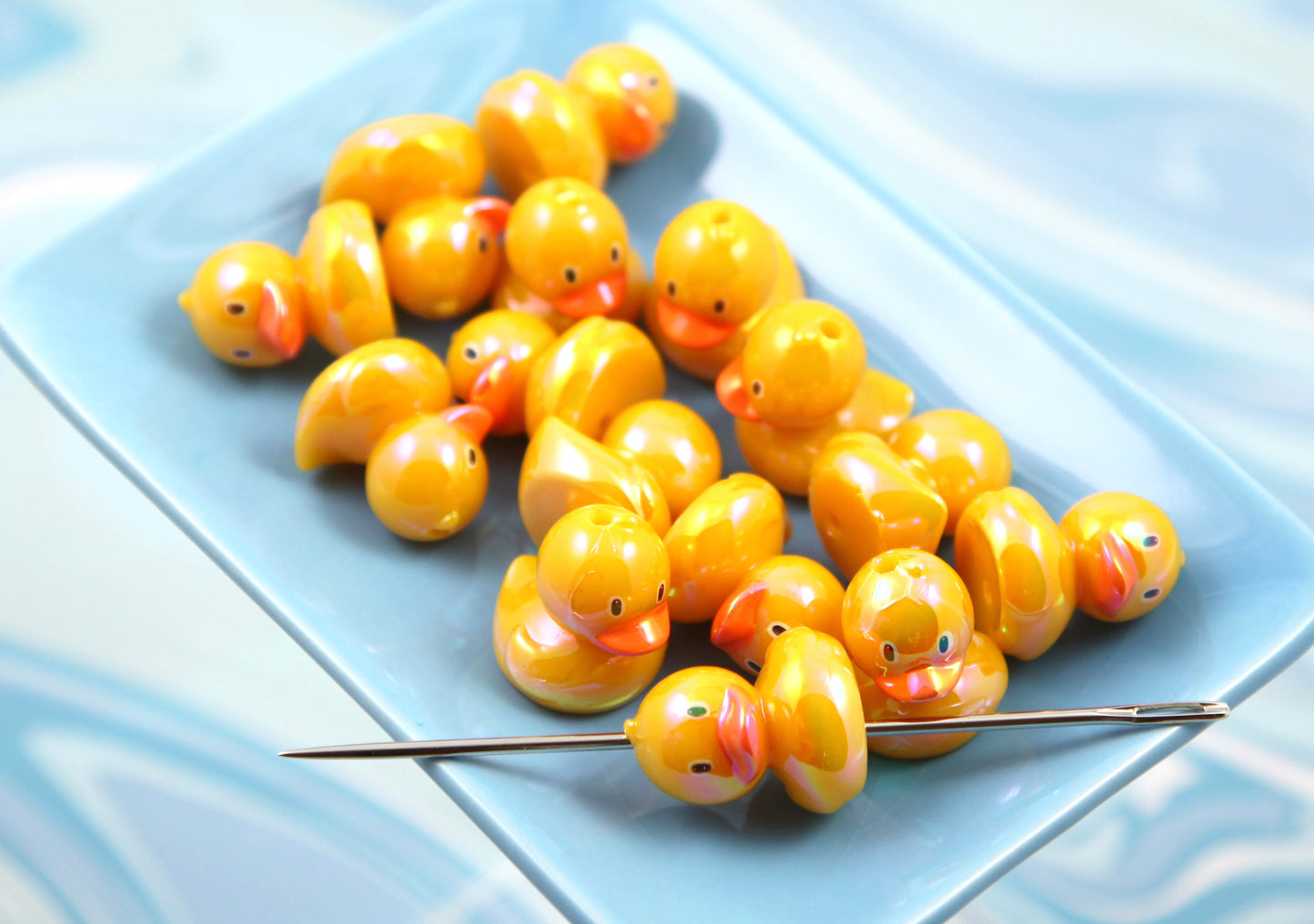 Cute Rubber Duckie Beads - 6 pieces - 22mm Two Color Yellow Duck Resin or Acrylic Beads