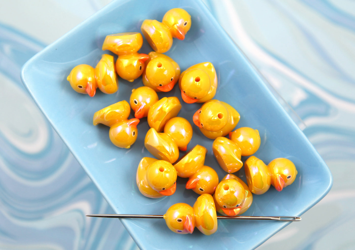 Cute Rubber Duckie Beads - 6 pieces - 22mm Two Color Yellow Duck Resin or Acrylic Beads