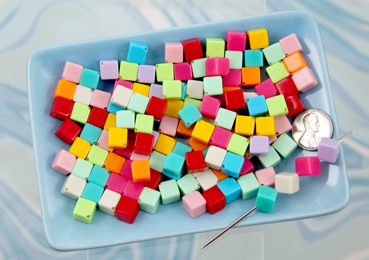 Cube Beads - 50 pieces - 8mm Small Colorful Pixel Blocks Plastic or Acrylic Beads