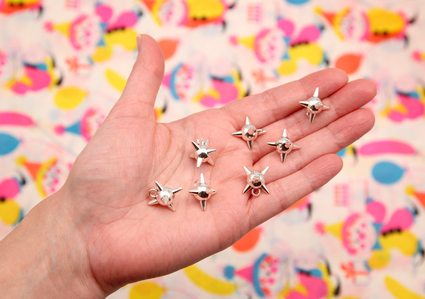 Spike Ball Charms - 17mm Mini Metal Flail Spiky Ball Bead - Miniature Morning Star Pendant - Small Spiked Metal Charms (10 pcs)