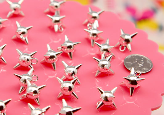 Spike Ball Charms - 17mm Mini Metal Flail Spiky Ball Bead - Miniature Morning Star Pendant - Small Spiked Metal Charms (10 pcs)