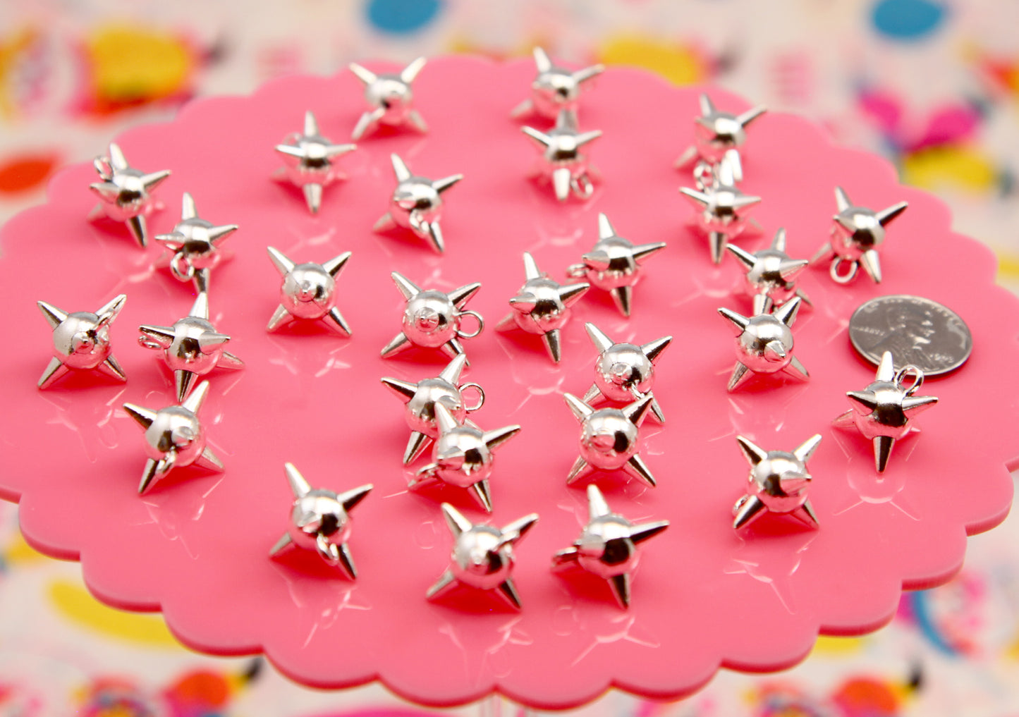 Spike Ball Charms - 17mm Mini Metal Flail Spiky Ball Bead - Miniature Morning Star Pendant - Small Spiked Metal Charms (10 pcs)