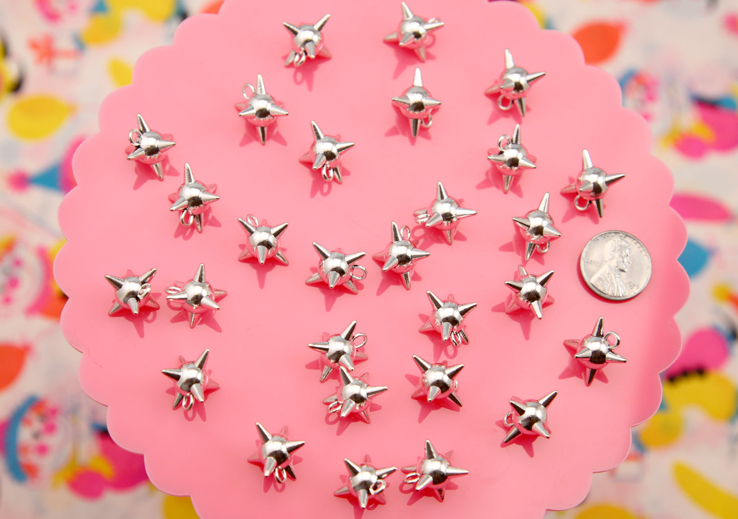 Spike Ball Charms - 17mm Mini Metal Flail Spiky Ball Bead - Miniature Morning Star Pendant - Small Spiked Metal Charms (10 pcs)