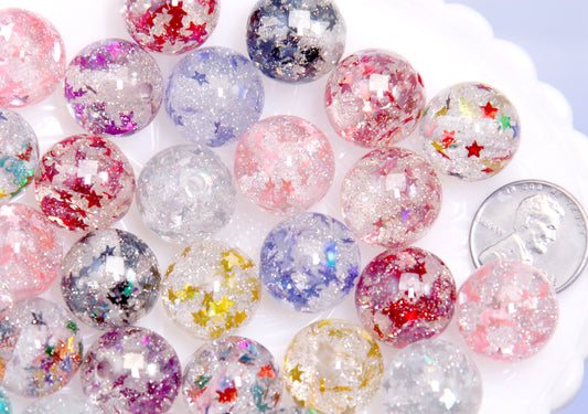 Embedded Glitter Confetti Beads - 15mm Colorful Clear with Star Glitter Confetti Acrylic Beads - Beautiful Resin Beads (10 pieces)