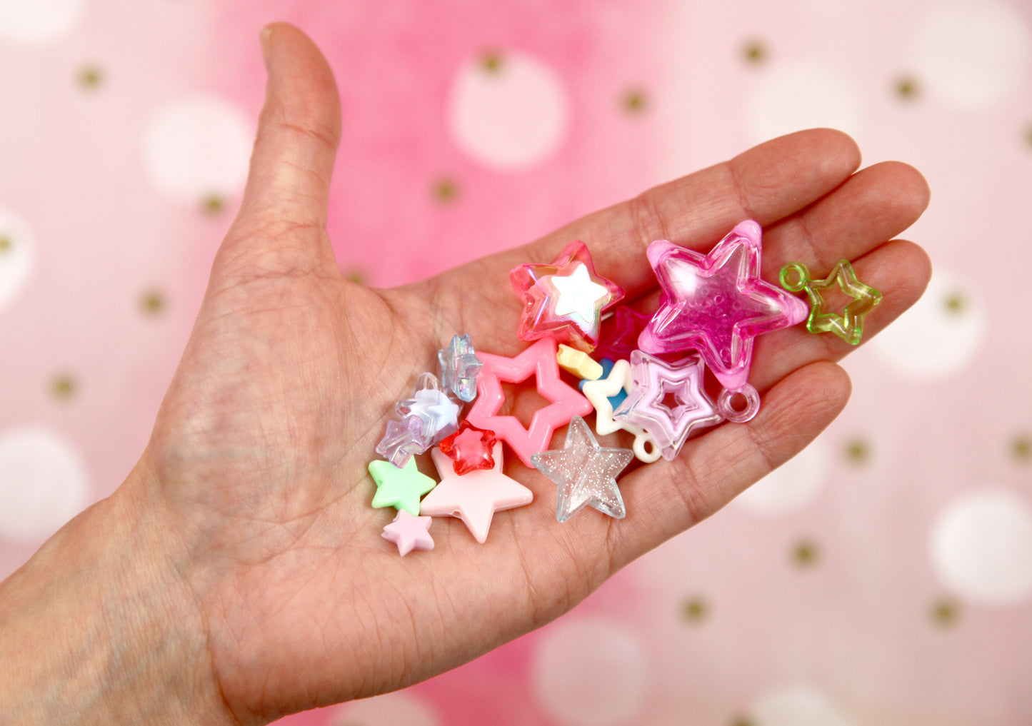 Acrylic Bead Grab Bag - STARS - Mixed Lot of Star Shape Plastic Beads - great for kandi, ispy, sensory crafts, jewelry making - 150+ pcs