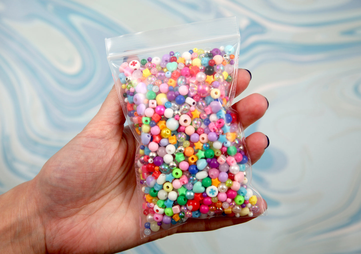 Super Tiny Bead Mix - 2000+ pieces - Acrylic Bead Grab Bag - Mini Plastic Beads - Hearts, Stars, Cubes, and more! - Perfect as Spacer Beads