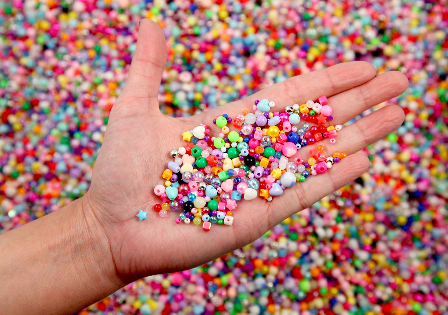 Super Tiny Bead Mix - 2000+ pieces - Acrylic Bead Grab Bag - Mini Plastic Beads - Hearts, Stars, Cubes, and more! - Perfect as Spacer Beads