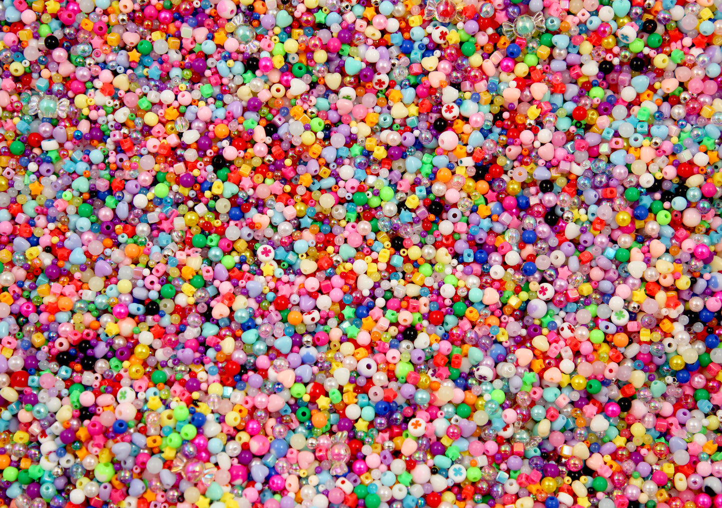 Super Tiny Bead Mix - 2000+ pieces - Acrylic Bead Grab Bag - Mini Plastic Beads - Hearts, Stars, Cubes, and more! - Perfect as Spacer Beads
