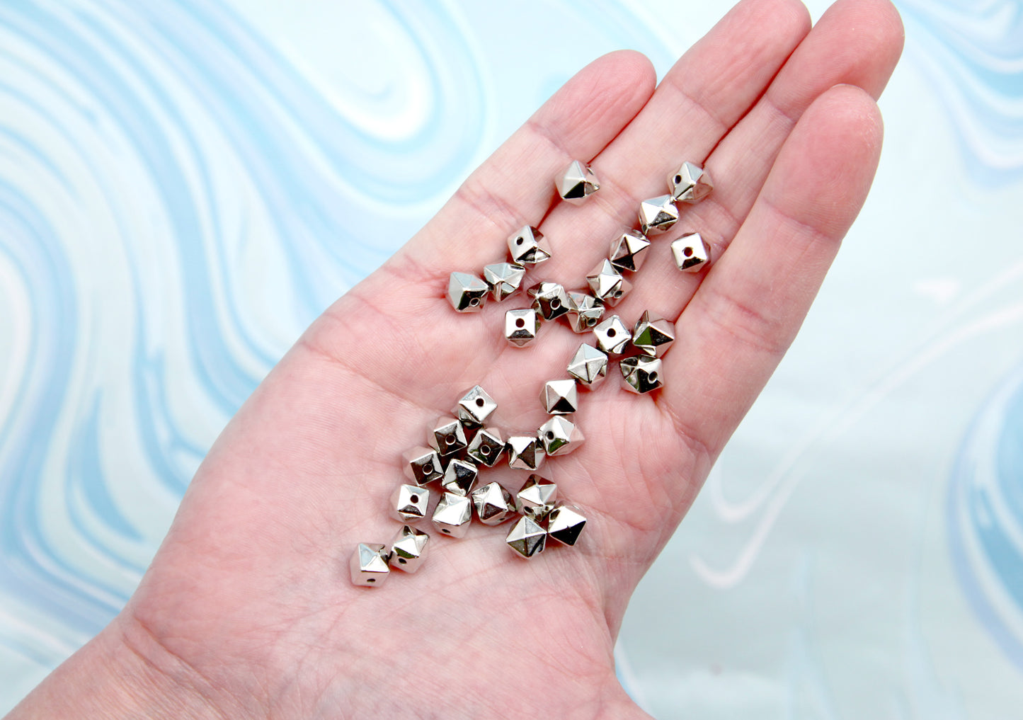 Tiny Spike Cube Beads - 6mm Mini Spiky Studded Cube Bead - Electroplated Silver Plastic - Drilled with Holes to Easily make Jewelry - 80 pieces