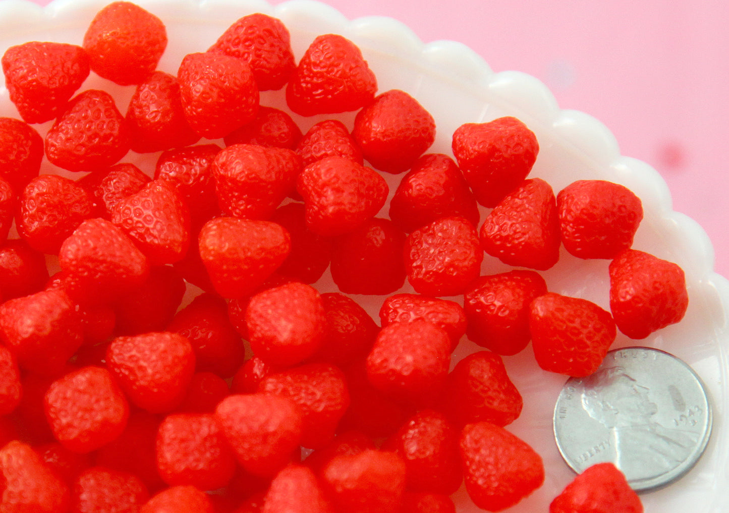 Fake Strawberries - 10mm Fake Strawberry Chunks Soft Squishy Silicone Berry Pieces or Resin Cabochons - 12 pc set