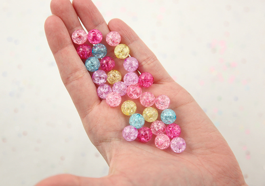 10mm Lovely Small Pastel Color Crackle Plastic or Acrylic or Resin Beads – 100 pc set