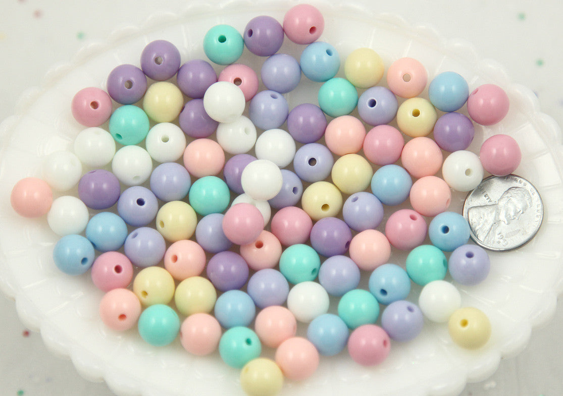 10mm Small Pastel Gumball Bubblegum Plastic Acrylic or Resin Beads – 120 pc set