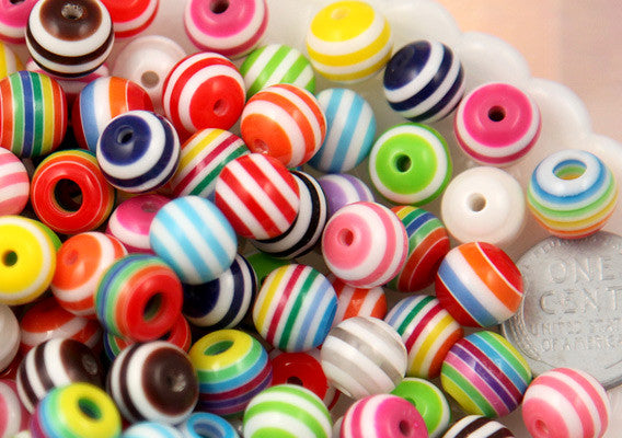 10mm Striped Resin Beads, mixed color, small size beads - 80 pcs set