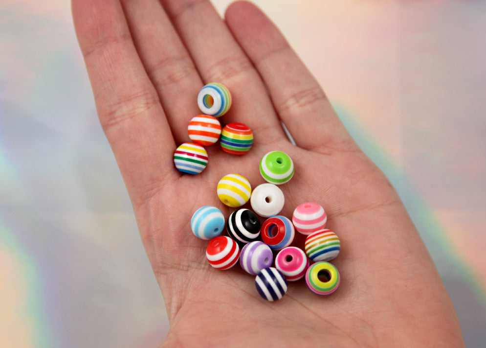 10mm Striped Resin Beads, mixed color, small size beads - 80 pcs set