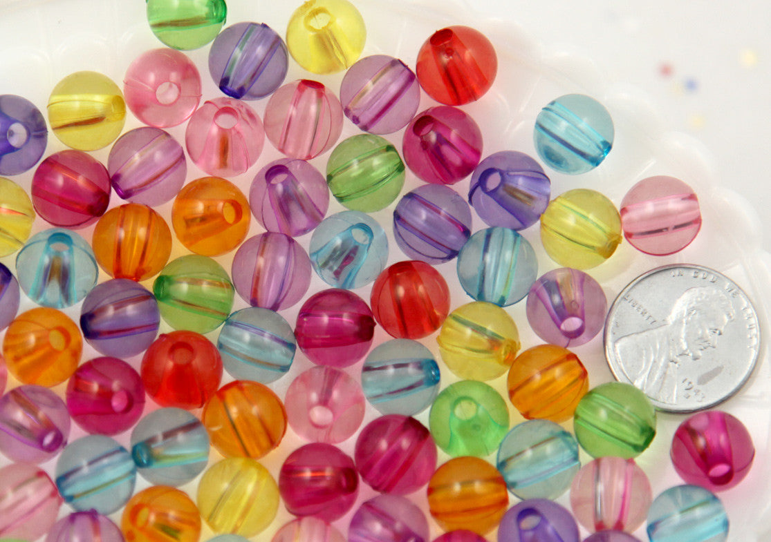 10mm Transparent Colorful Chunky Gumball Bubblegum Plastic Resin or Acrylic Beads - 100 pcs set