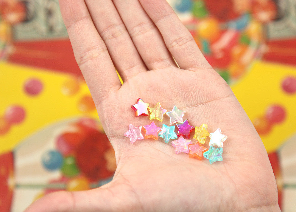 10mm Small AB Iridescent Plastic Acrylic or Resin Star Beads - 200 pc set